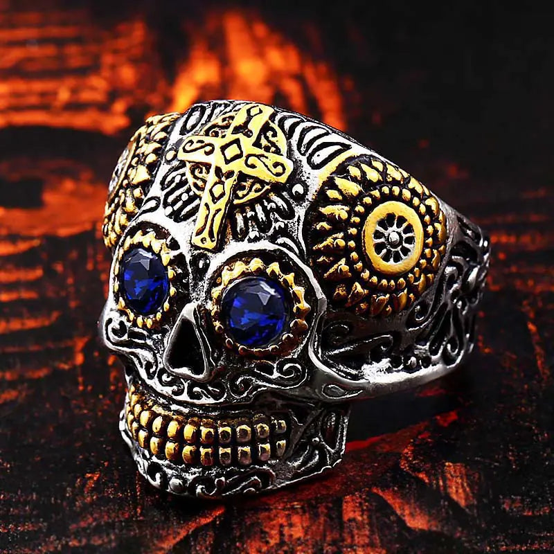 Beier Men's Vintage Titanium Steel Skull Cross Ring