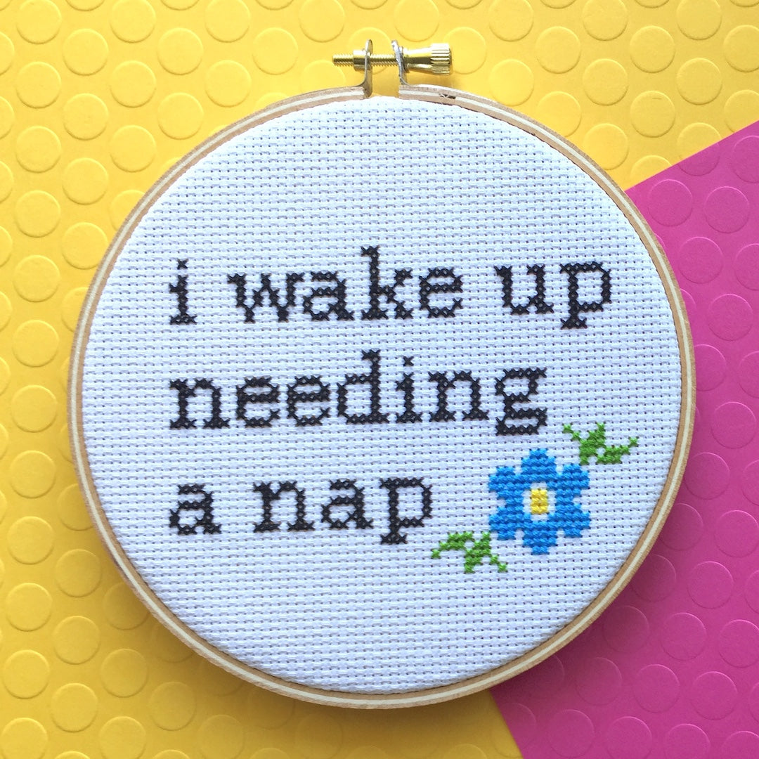 Wake Up Needing a Nap Counted Cross Stitch DIY KIT Intermediate-0