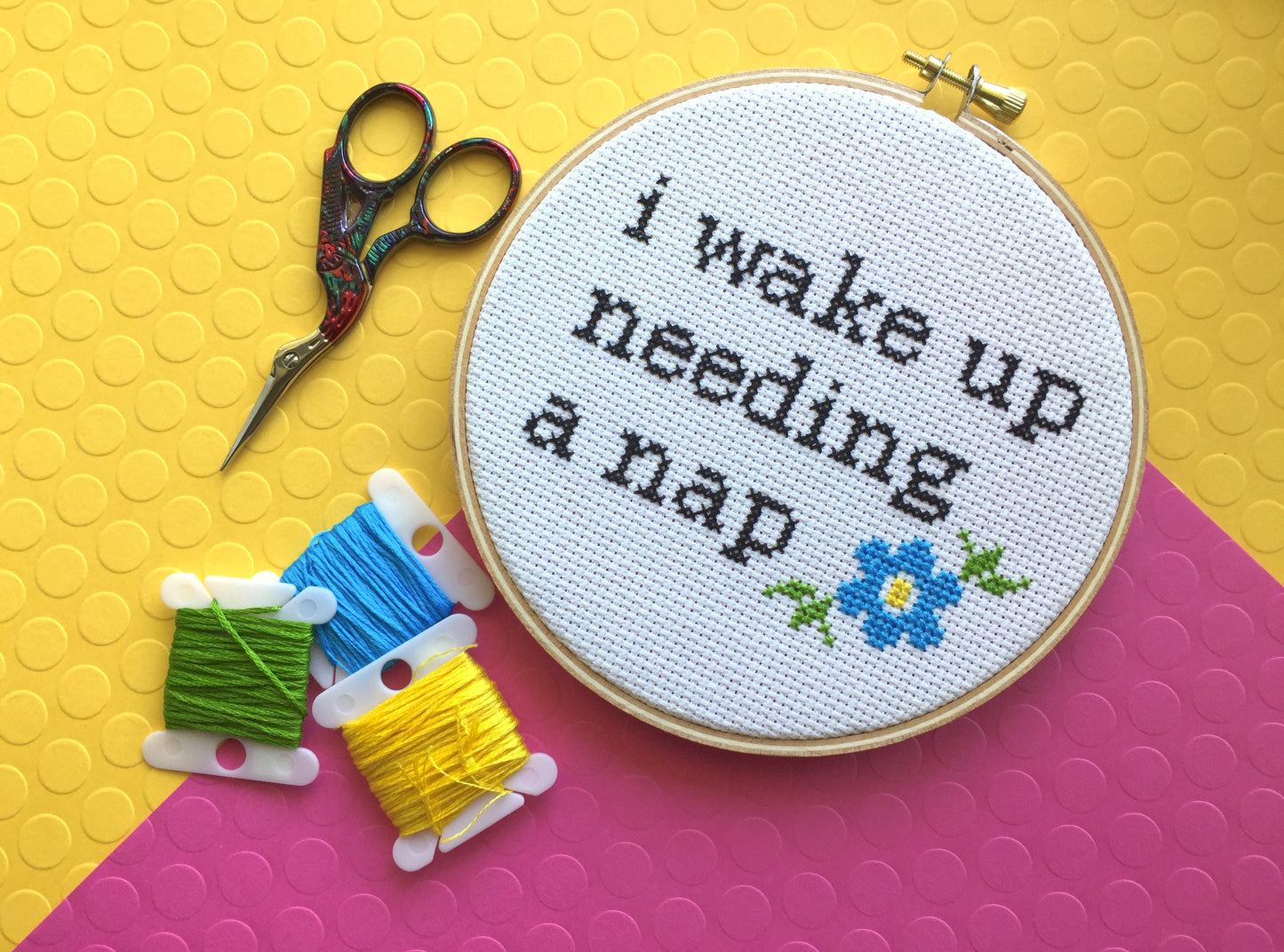 Wake Up Needing a Nap Counted Cross Stitch DIY KIT Intermediate-1