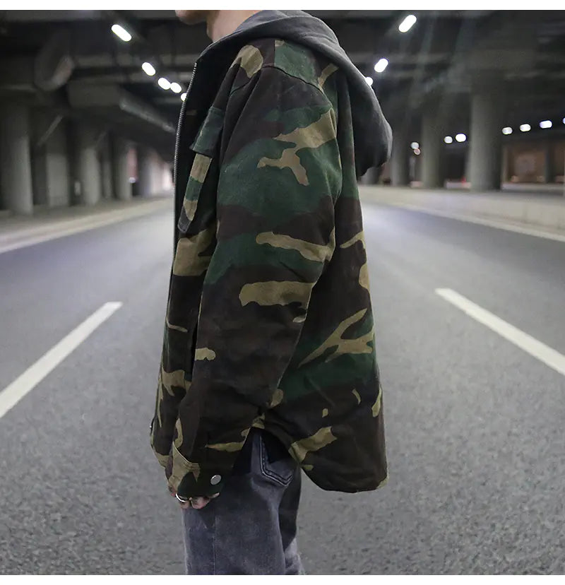 Vintage Camouflage Hooded Quilted Jacket for Men