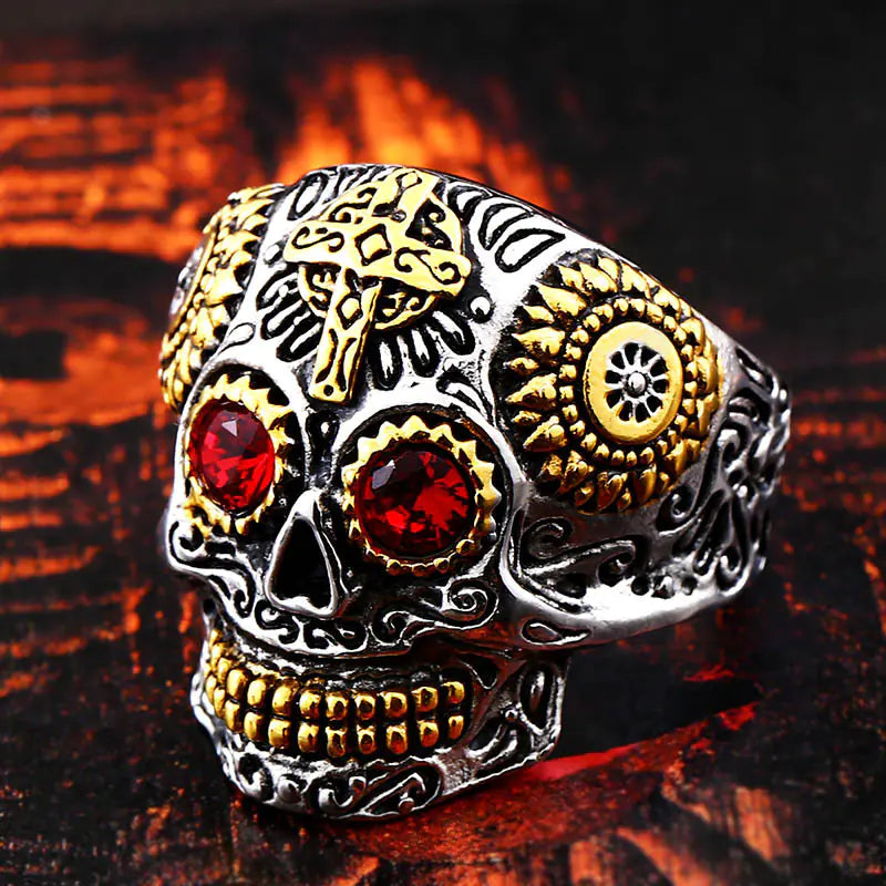 Beier Men's Vintage Titanium Steel Skull Cross Ring