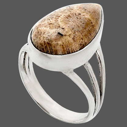 Premium Quality Flower Fossil Coral Ring size-7 R-1003 52-ER14186-2