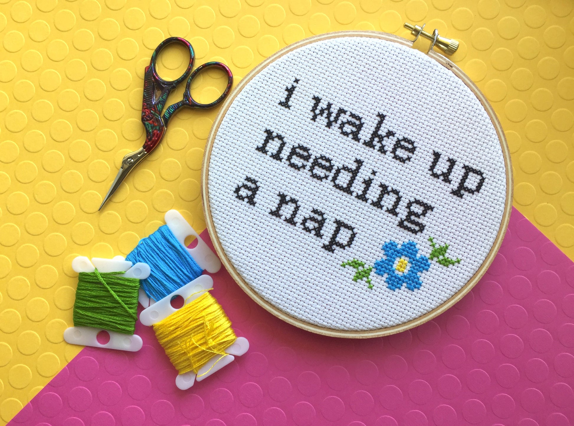 Wake Up Needing a Nap Counted Cross Stitch DIY KIT Intermediate-1
