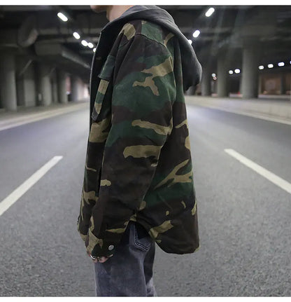 Vintage Camouflage Hooded Quilted Jacket for Men