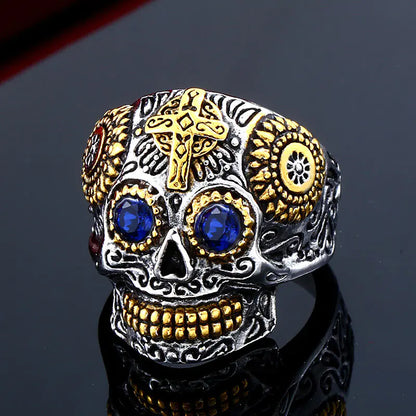 Beier Men's Vintage Titanium Steel Skull Cross Ring