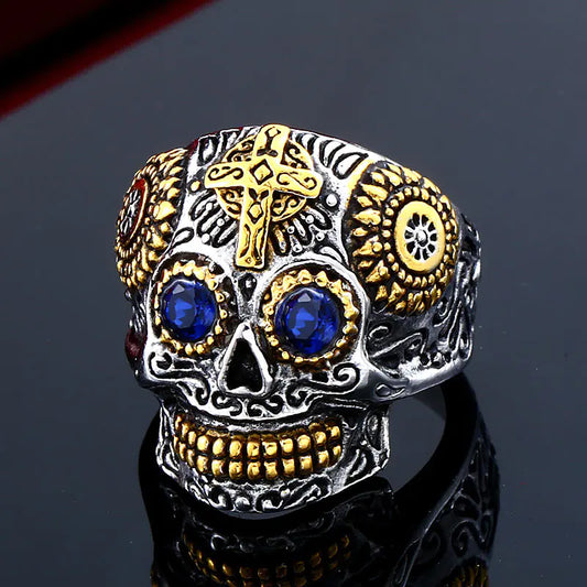 Beier Men's Vintage Titanium Steel Skull Cross Ring